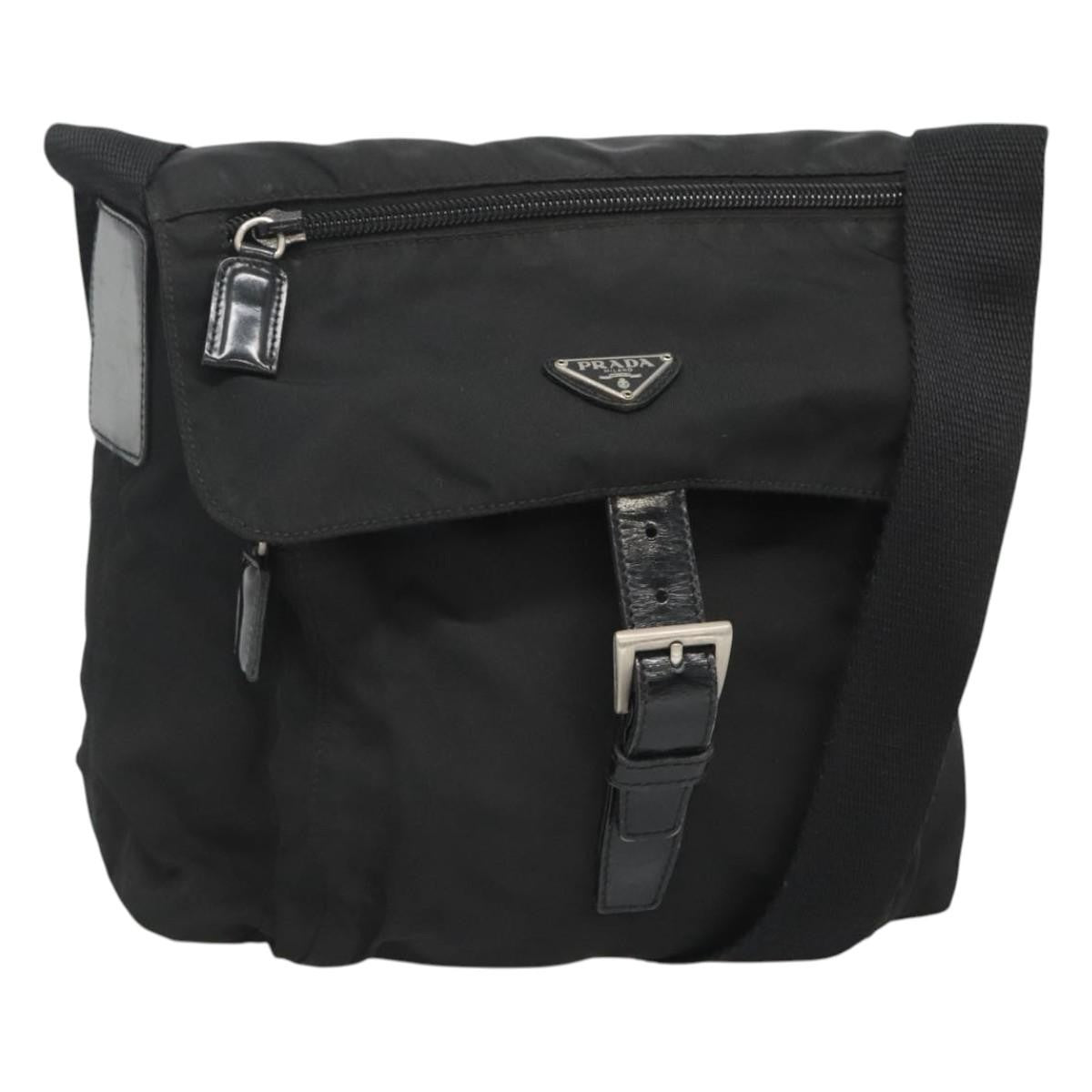 Prada Buckle Messenger Bag Tessuto, BLACK, NYLON, Shoulder bag