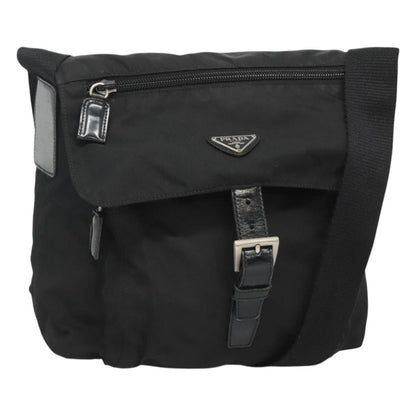 Prada Buckle Messenger Bag Tessuto, BLACK, NYLON, Shoulder bag