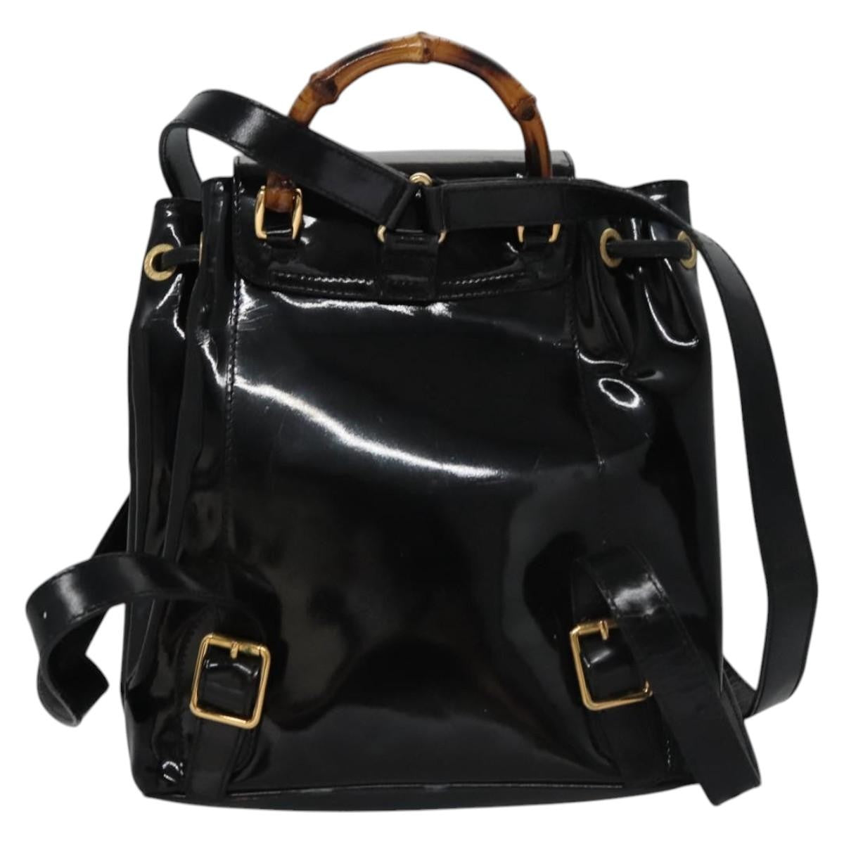Gucci Vintage Bamboo Backpack Patent, BLACK, PATENT_LEATHER, Backpack