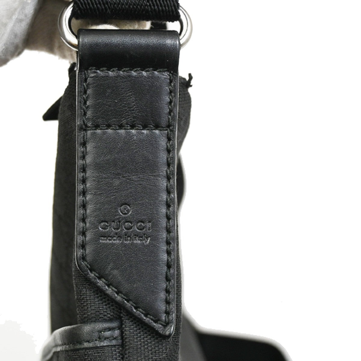 Gucci Zip Messenger Bag GG Canvas with Perforated Leather, BLACK, CANVAS, Shoulder bag