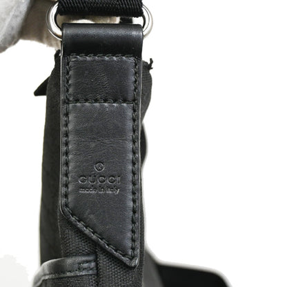 Gucci Zip Messenger Bag GG Canvas with Perforated Leather, BLACK, CANVAS, Shoulder bag