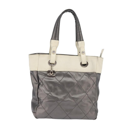 Chanel Biarritz Tote Quilted Coated Canvas, SILVER, CANVAS, Tote bag
