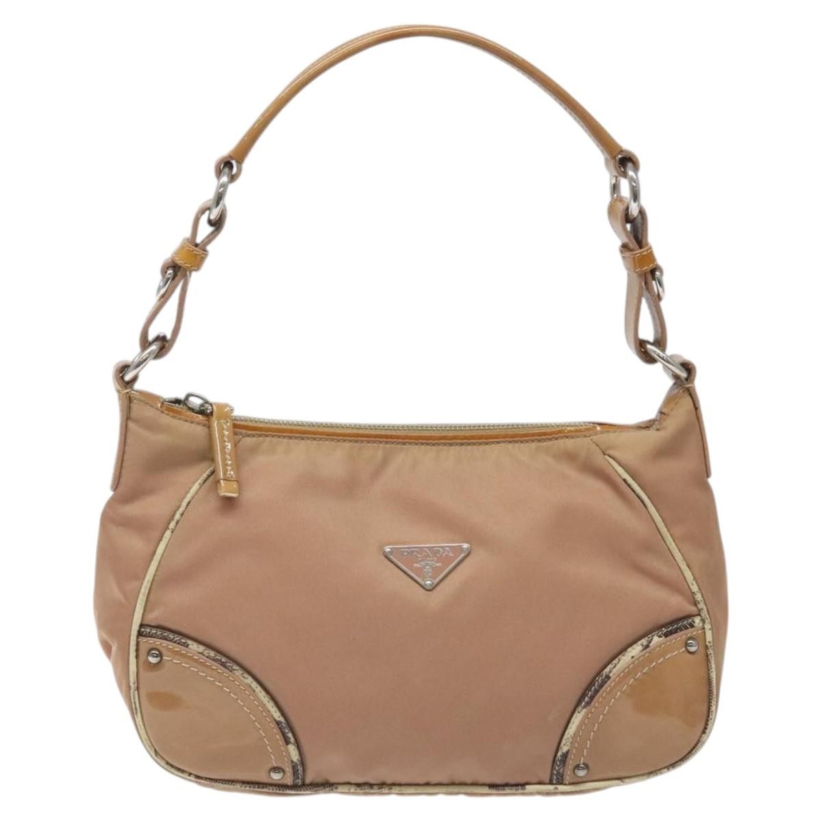 Prada Zip Hobo Tessuto with Leather, BEIGE, NYLON, Shoulder bag