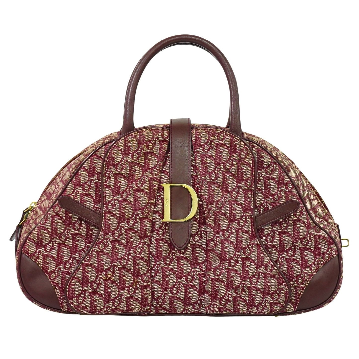Christian Dior Vintage Saddle Bowler Bag Diorissimo Canvas, BURGUNDY, CANVAS, Handbag