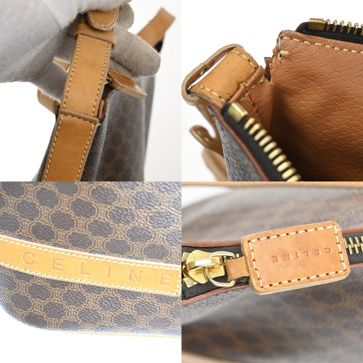 Celine Macadam Shoulder Bag PVC Leather, BROWN, CANVAS, Shoulder bag