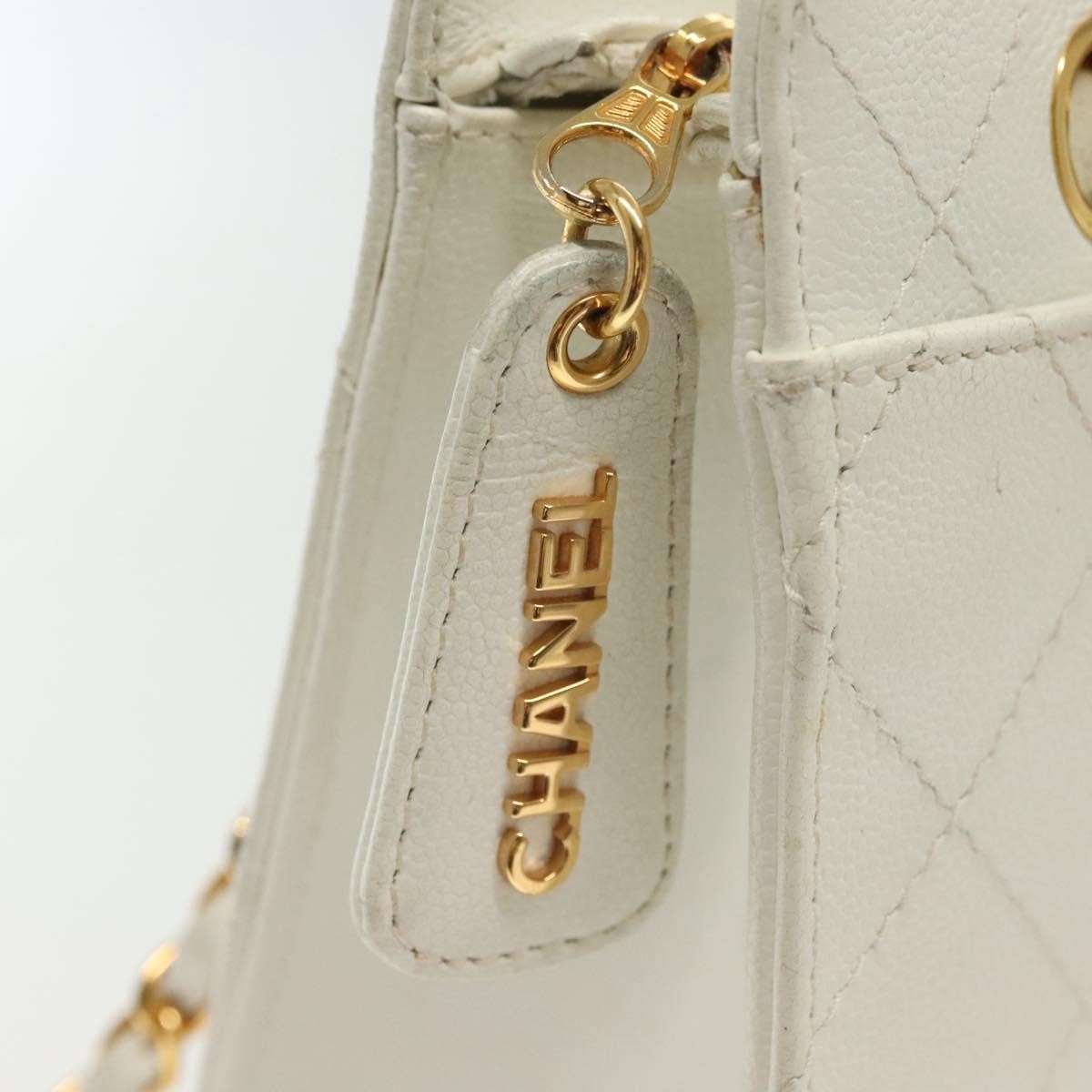 Chanel CC Shoulder Bag Quilted Caviar, WHITE, LEATHER, Shoulder bag