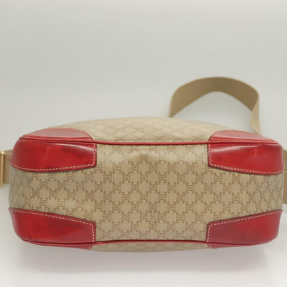 Celine Vintage Macadam Shoulder Bag Canvas and Leather, BEIGE, CANVAS, Shoulder bag