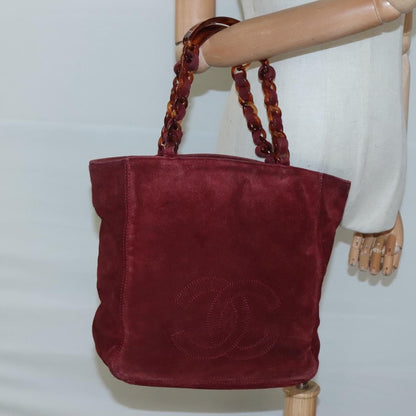 Chanel Vintage Resin Chain Tote Suede, RED, SUEDE, Tote bag