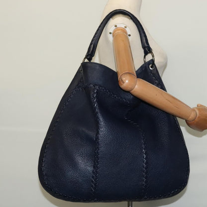 Bottega Veneta Open Hobo Cervo with Intrecciato Detail, NAVY, LEATHER, Shoulder bag