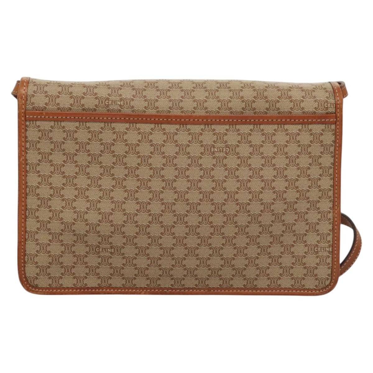 Celine Vintage Macadam Shoulder Bag Canvas and Leather, BEIGE, CANVAS, Shoulder bag