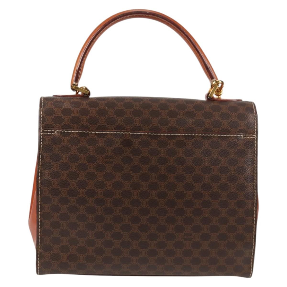 Celine Vintage Convertible Top Handle Bag Macadam Coated Canvas, BROWN, CANVAS, Handbag