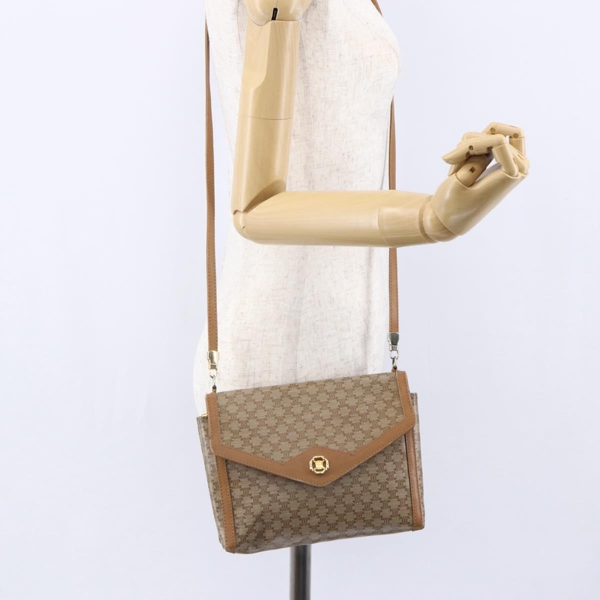 Celine Vintage Macadam Shoulder Bag Canvas and Leather, BEIGE, CANVAS, Shoulder bag