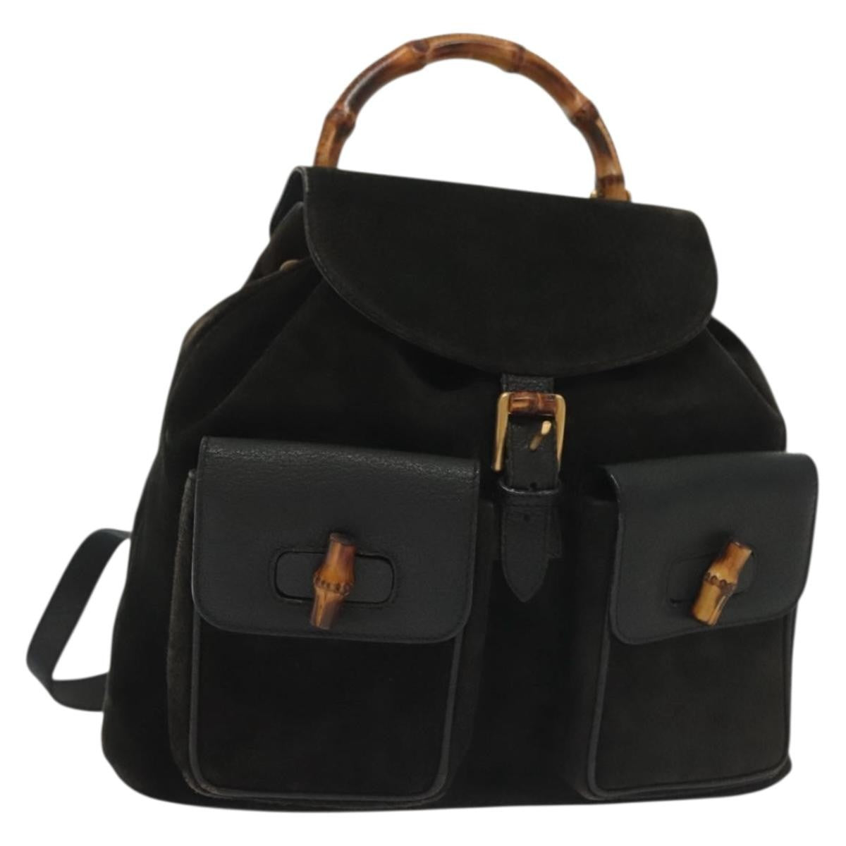 Gucci Bamboo Tassel Backpack Suede, BLACK, SUEDE, Backpack