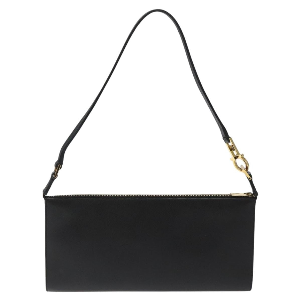 Salvatore Ferragamo Gancini Pouch Leather, BLACK, LEATHER, Clutche & pouche