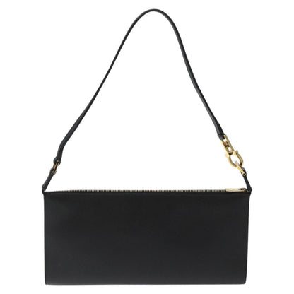Salvatore Ferragamo Gancini Pouch Leather, BLACK, LEATHER, Clutche & pouche