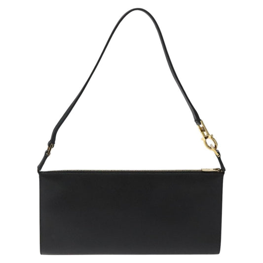 Salvatore Ferragamo Gancini Pouch Leather, BLACK, LEATHER, Clutche & pouche