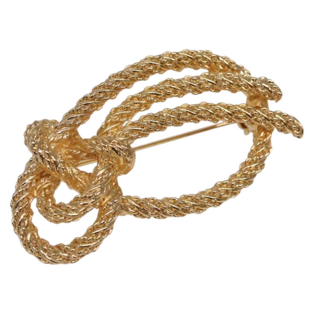 Christian Dior Vintage Logo Bow Safety Pin Brooch Metal, GOLD, METAL, Brooch