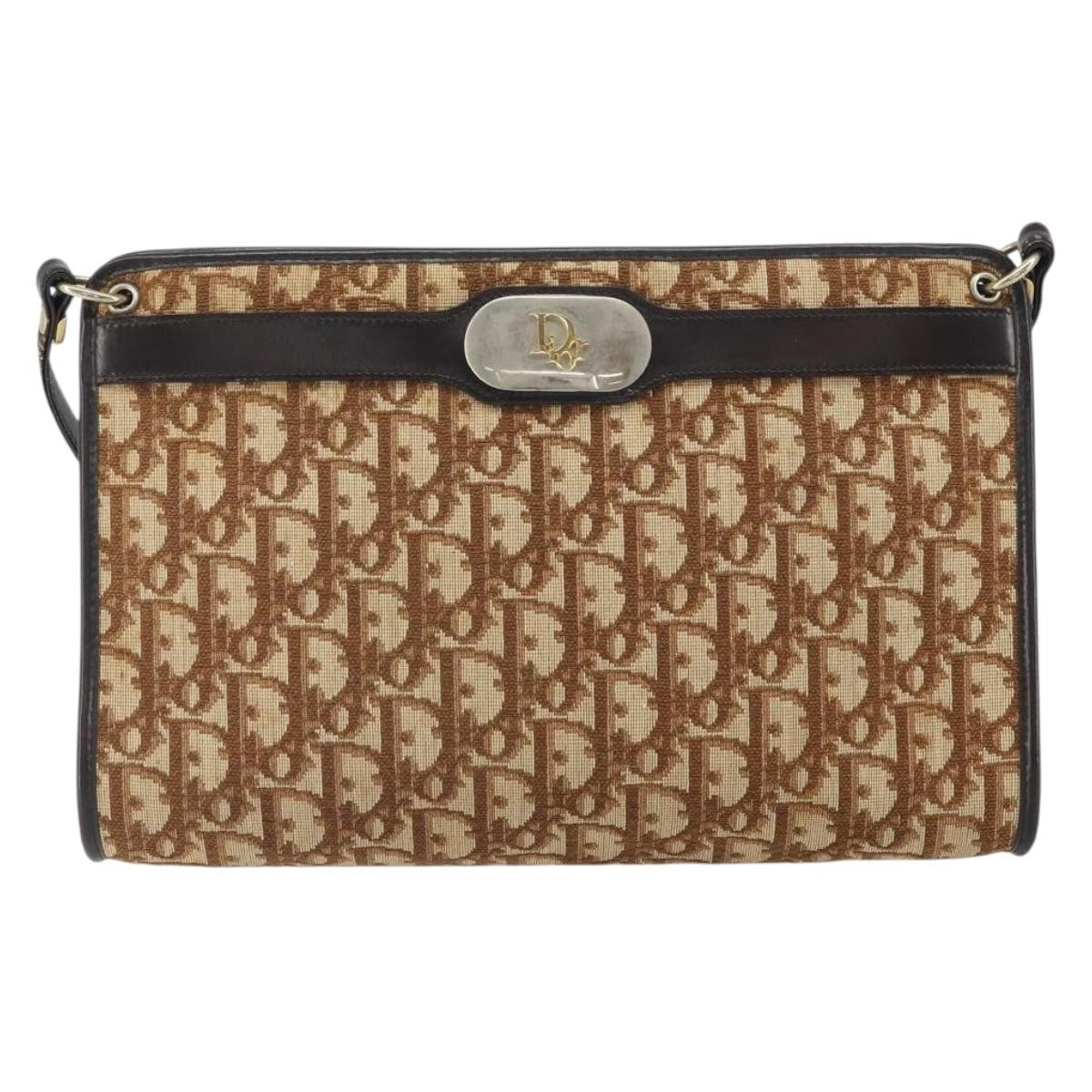 Christian Dior Vintage Trotter Shoulder Bag Canvas, BEIGE, CANVAS, Shoulder bag