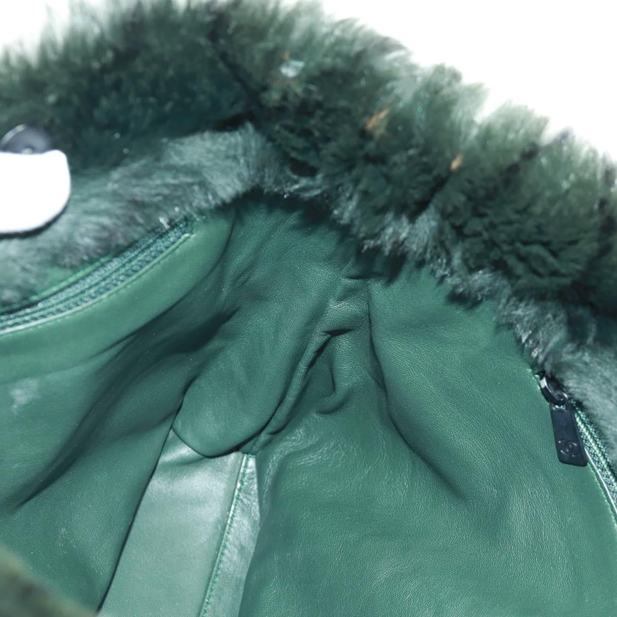 Chanel Vintage CC Chain Tote Printed Lapin Fur, GREEN, FAUX_FUR, Tote bag