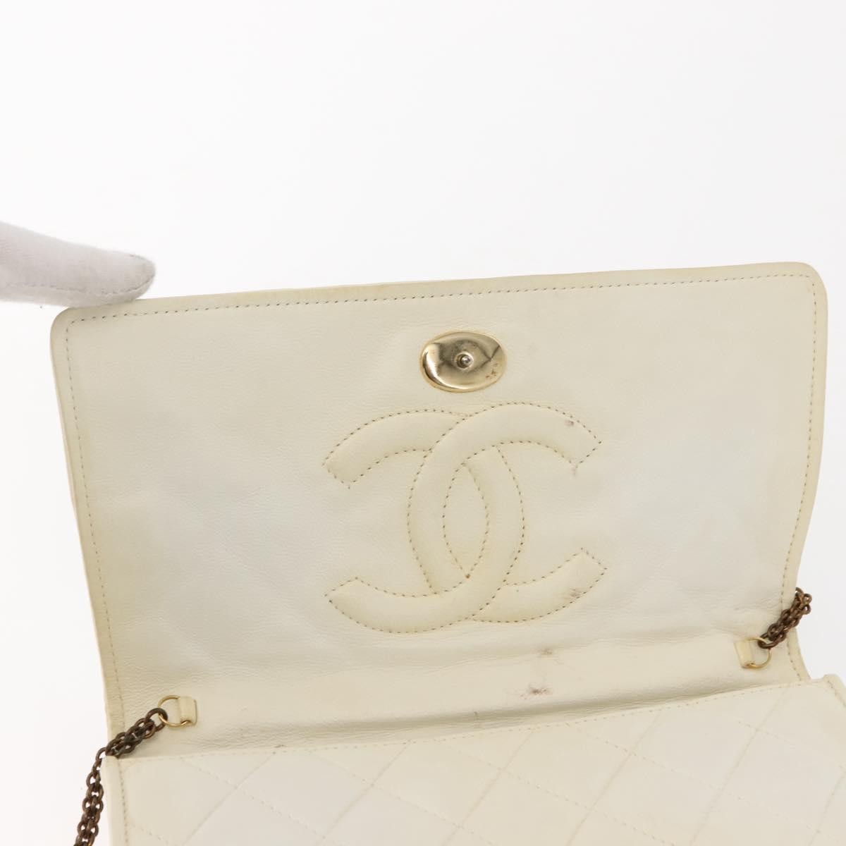 Chanel Full Flap Wallet on Chain Quilted Lambskin, WHITE, LEATHER, Clutche & pouche