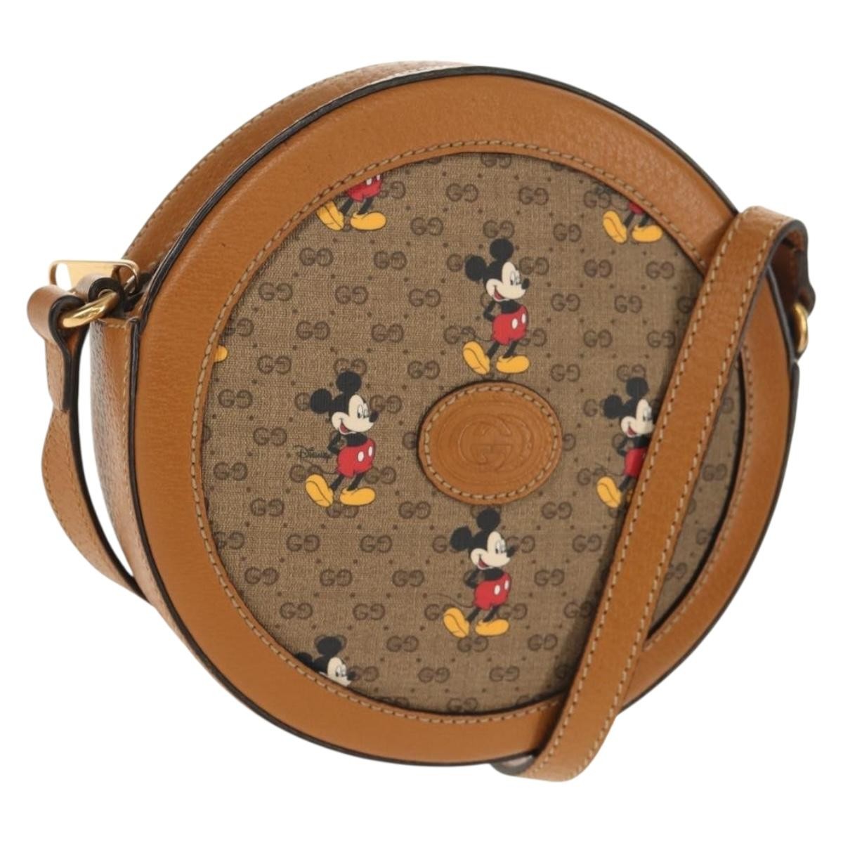 Gucci Disney Mickey Mouse Round Shoulder Bag Printed Mini GG Coated Canvas, BEIGE, CANVAS, Shoulder bag