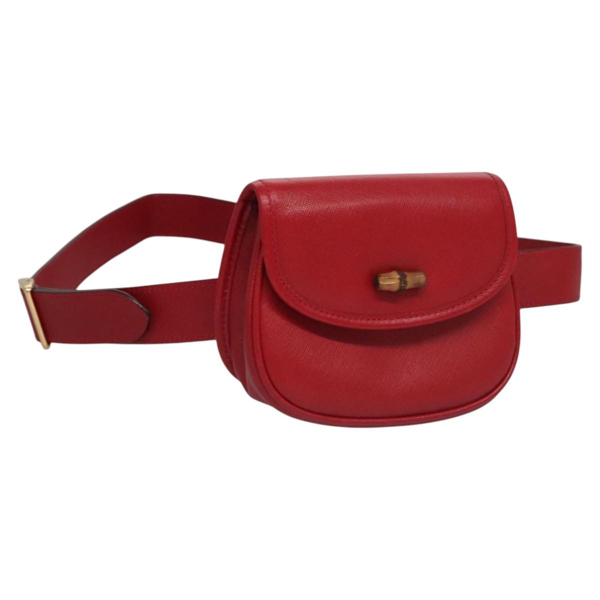 Gucci Bamboo 1947 Belt Bag Leather, RED, LEATHER, Clutche & pouche