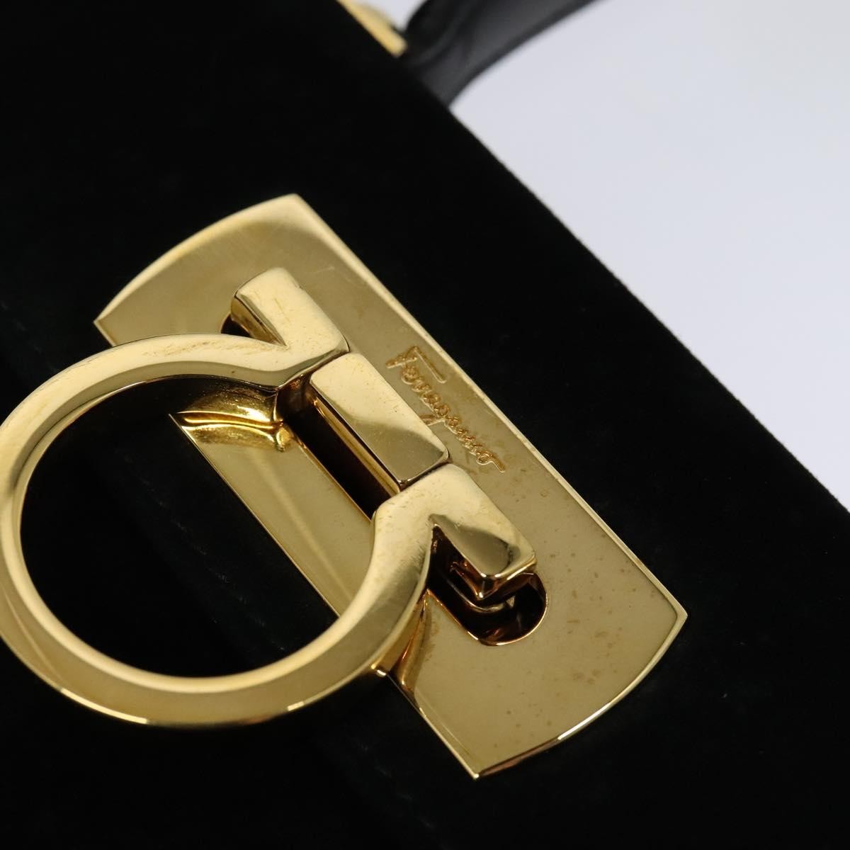 Salvatore Ferragamo Gancini Convertible Top Handle Bag Suede, BLACK, SUEDE, Handbag