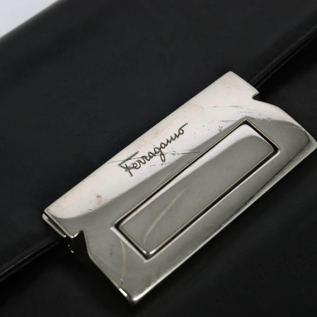 Salvatore Ferragamo Vintage Gancini Pochette Leather, BLACK, LEATHER, Clutche & pouche