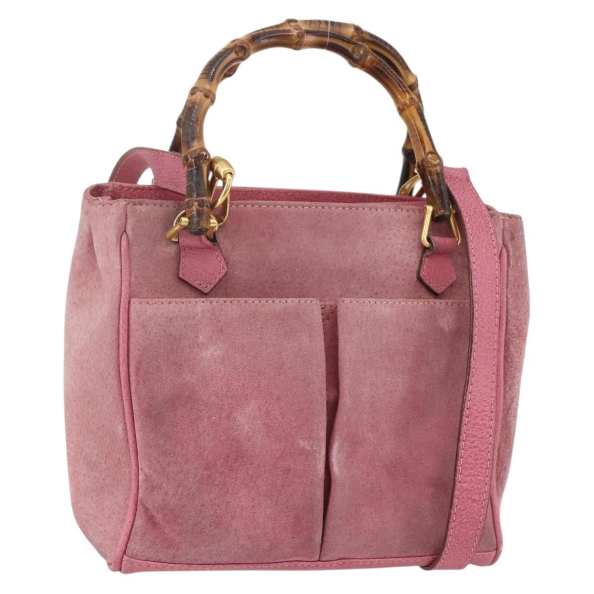 Gucci Vintage Bamboo Handle Bag Suede, PINK, SUEDE, Handbag