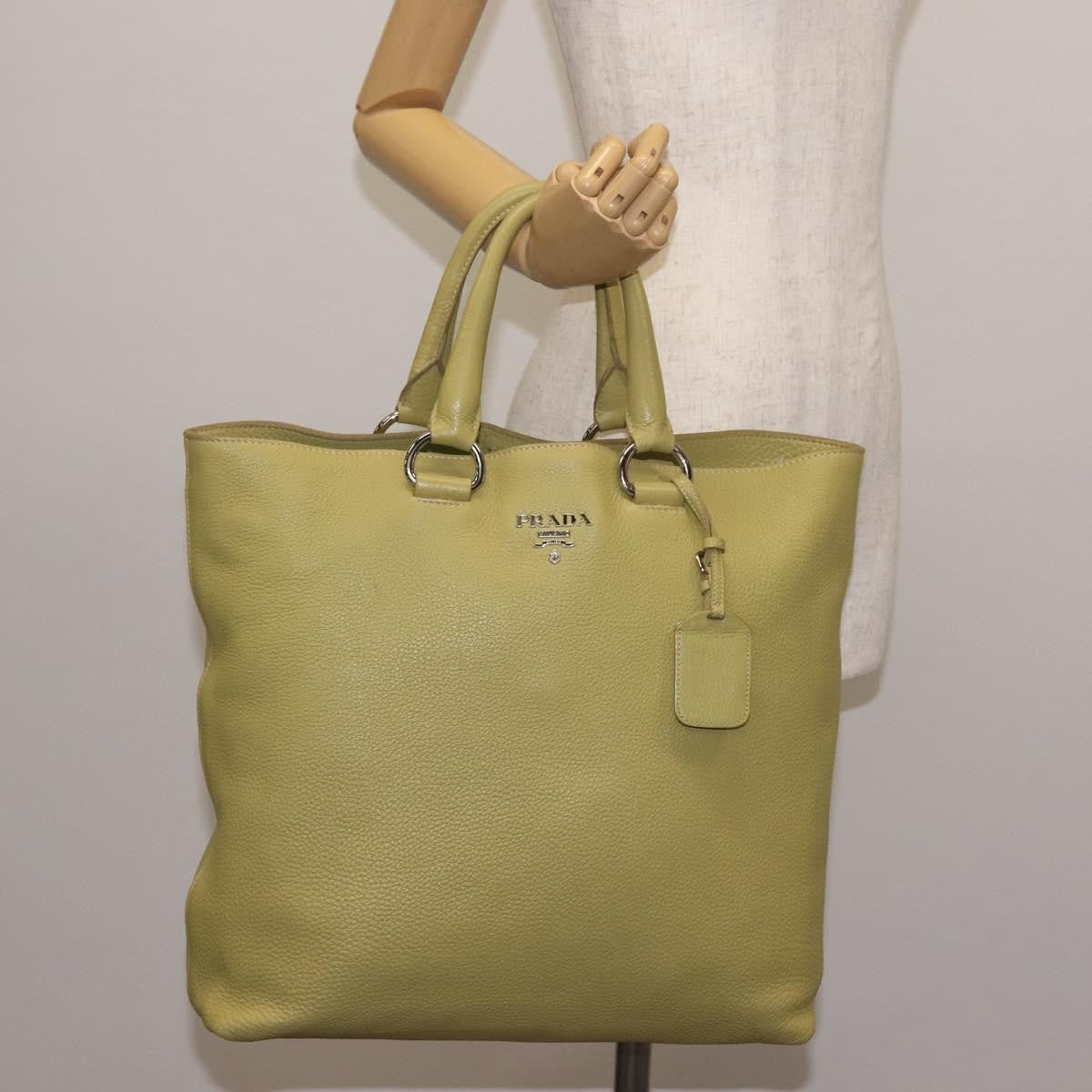 Prada Shopping Tote Vitello Daino, GREEN, LEATHER, Tote bag