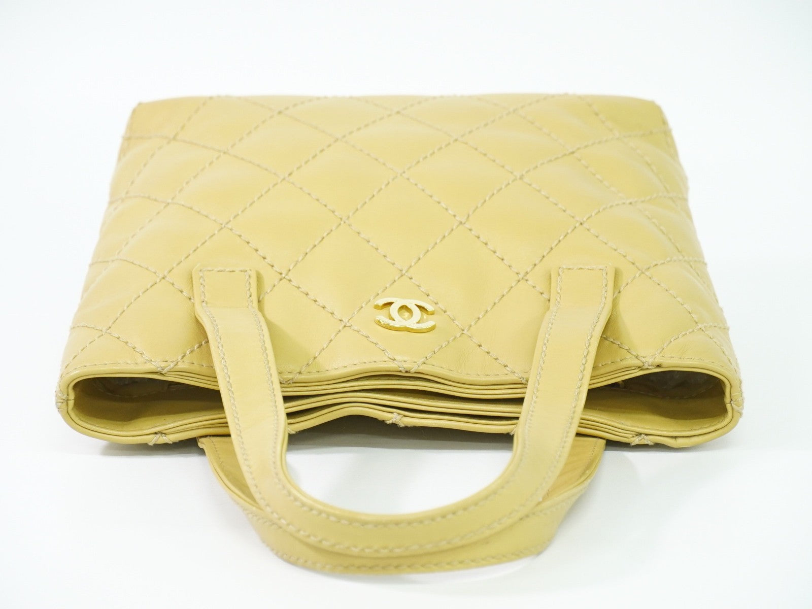 Chanel Surpique Tote Quilted Leather, BEIGE, LEATHER, Tote bag