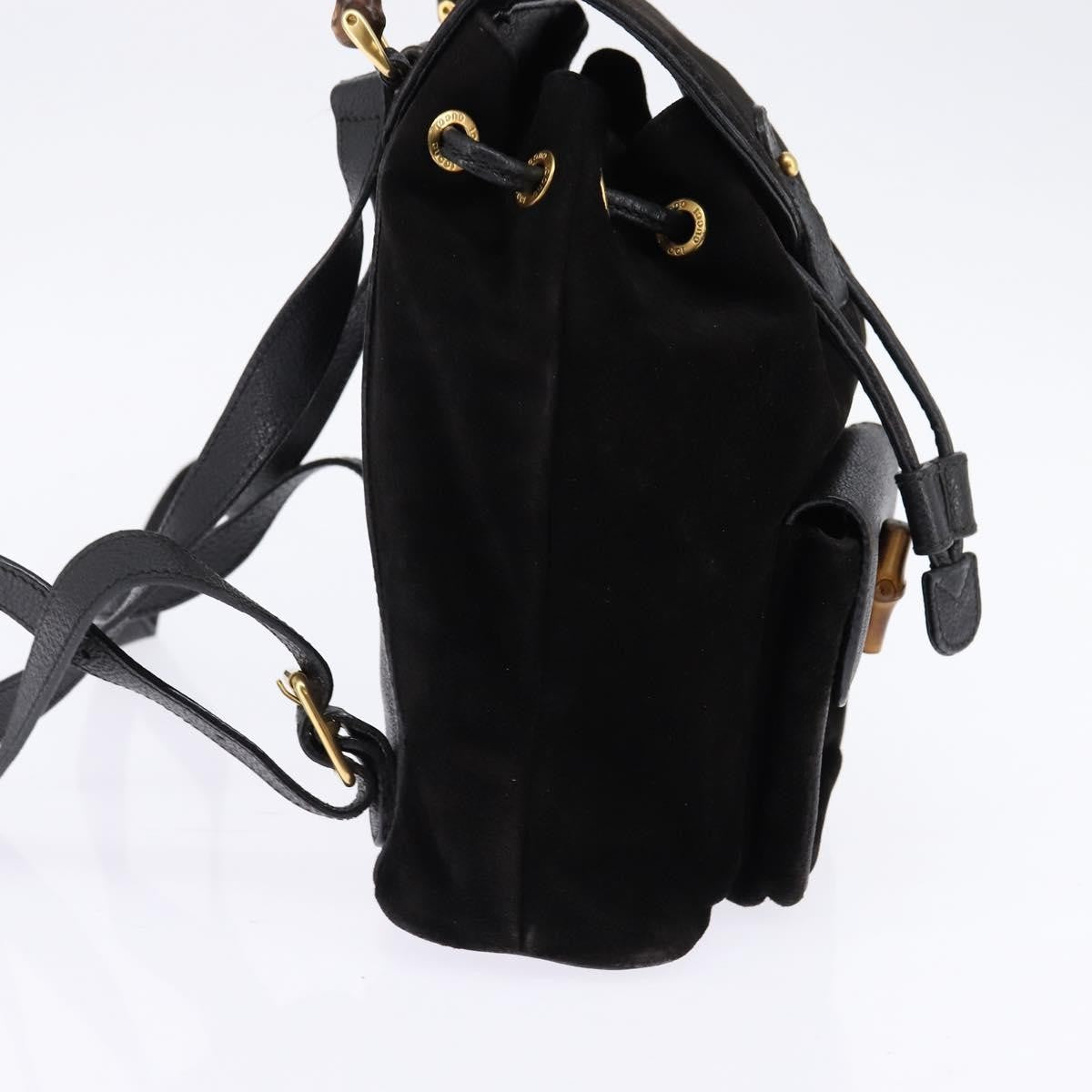 Gucci Vintage Bamboo Backpack Suede, BLACK, SUEDE, Backpack