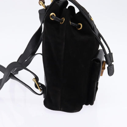 Gucci Vintage Bamboo Backpack Suede, BLACK, SUEDE, Backpack