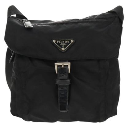 Prada Buckle Messenger Bag Tessuto, BLACK, NYLON, Shoulder bag