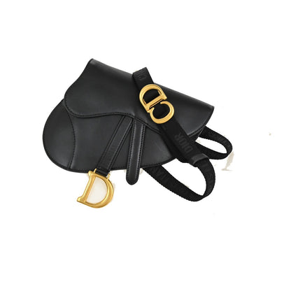 Christian Dior Saddle Belt Bag Leather, BLACK, LEATHER, Clutche & pouche