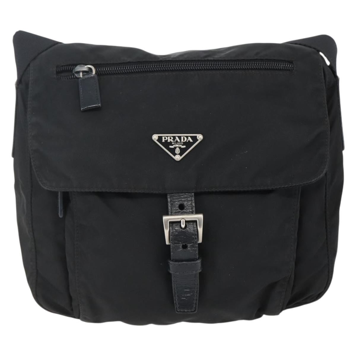 Prada Buckle Messenger Bag Tessuto, BLACK, NYLON, Crossbody bag