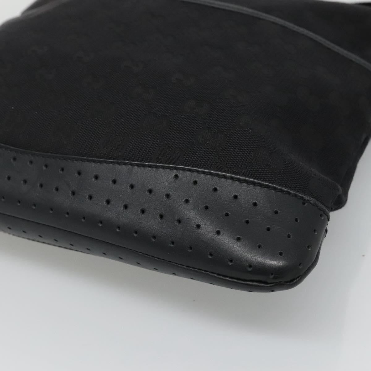 Gucci Zip Messenger Bag GG Canvas with Perforated Leather, BLACK, CANVAS, Shoulder bag