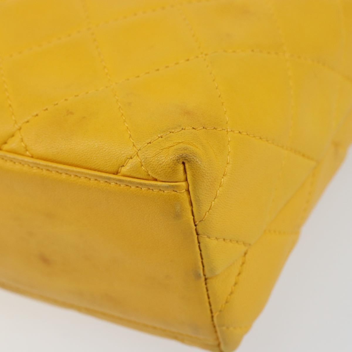 Chanel Vintage CC Fold Over Shoulder Bag Quilted Lambskin, YELLOW, LEATHER, Shoulder bag
