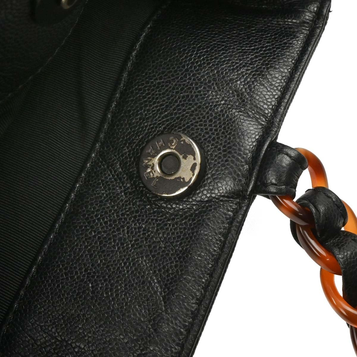 Chanel Vintage CC Resin Chain Tote Leather, BLACK, LEATHER, Tote bag