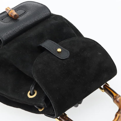 Gucci Vintage Bamboo Backpack Suede, Black, Suede, Backpack