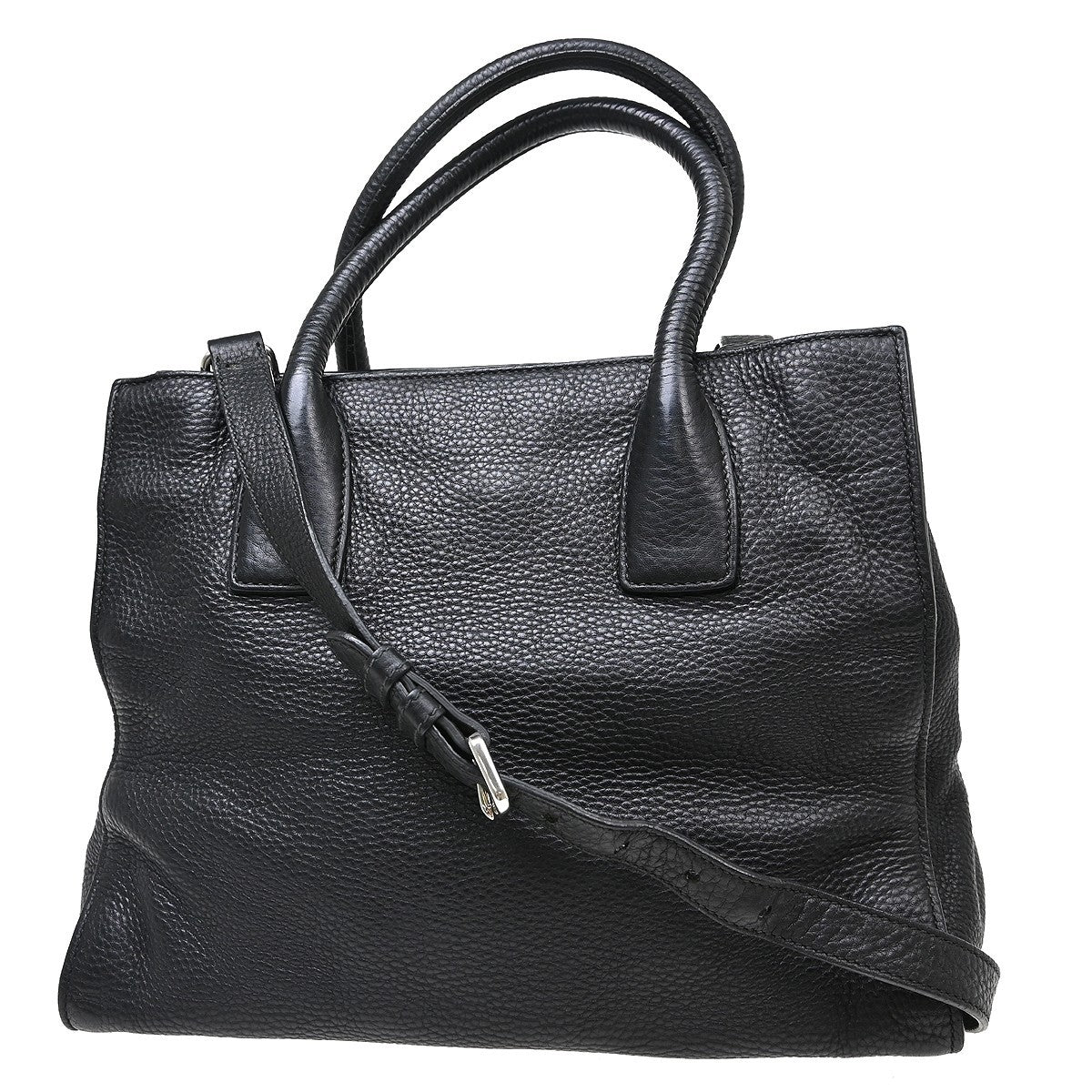 Prada Vitello Daino Convertible Tote Vitello Daino, Black, Leather, Handbag
