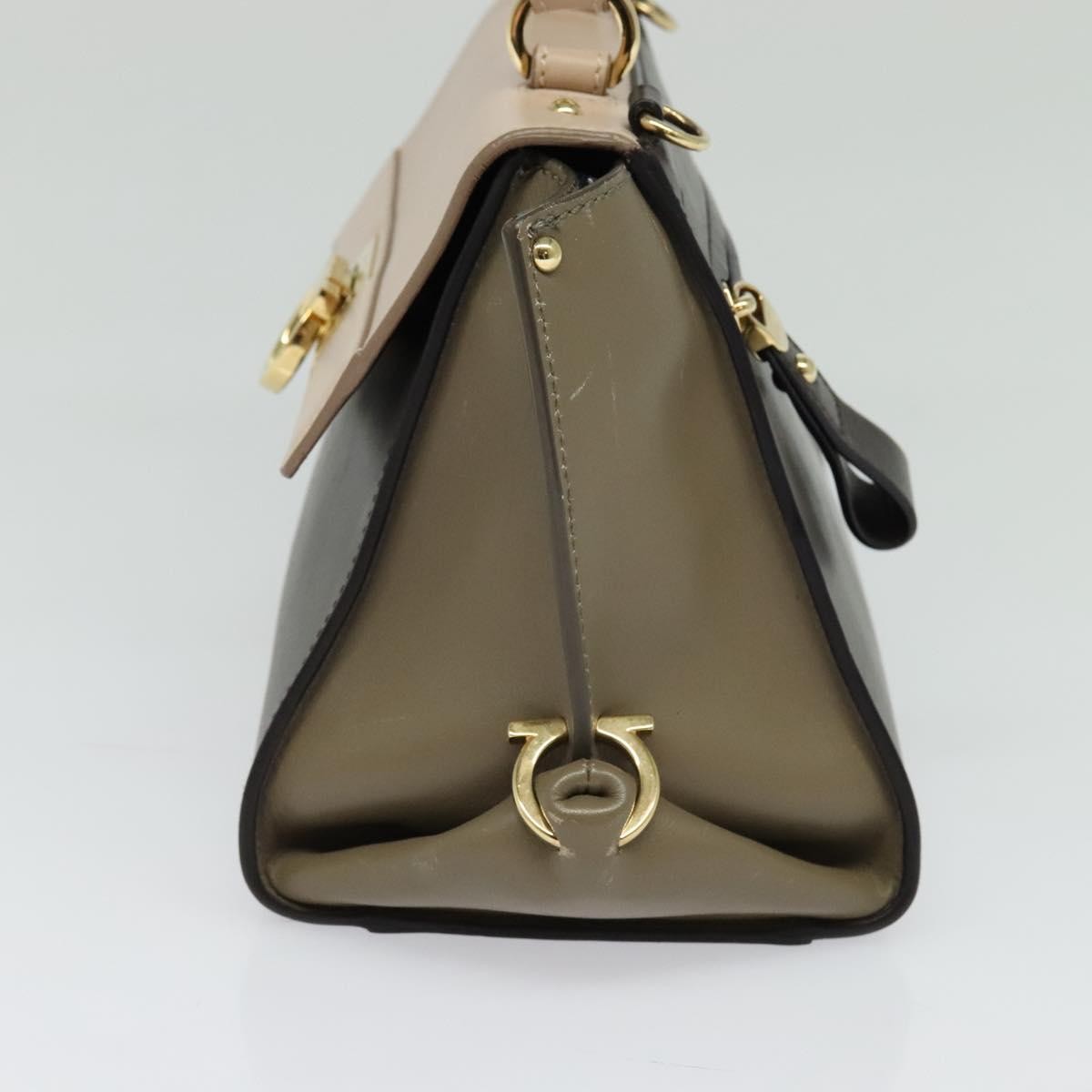 Salvatore Ferragamo Gancini handbag Leather, BROWN, LEATHER, Handbag