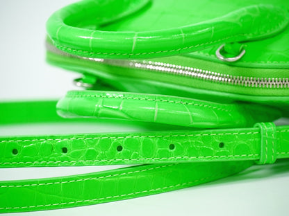 Balenciaga Logo Ville Bag Crocodile Embossed Leather, GREEN, LEATHER, Handbag