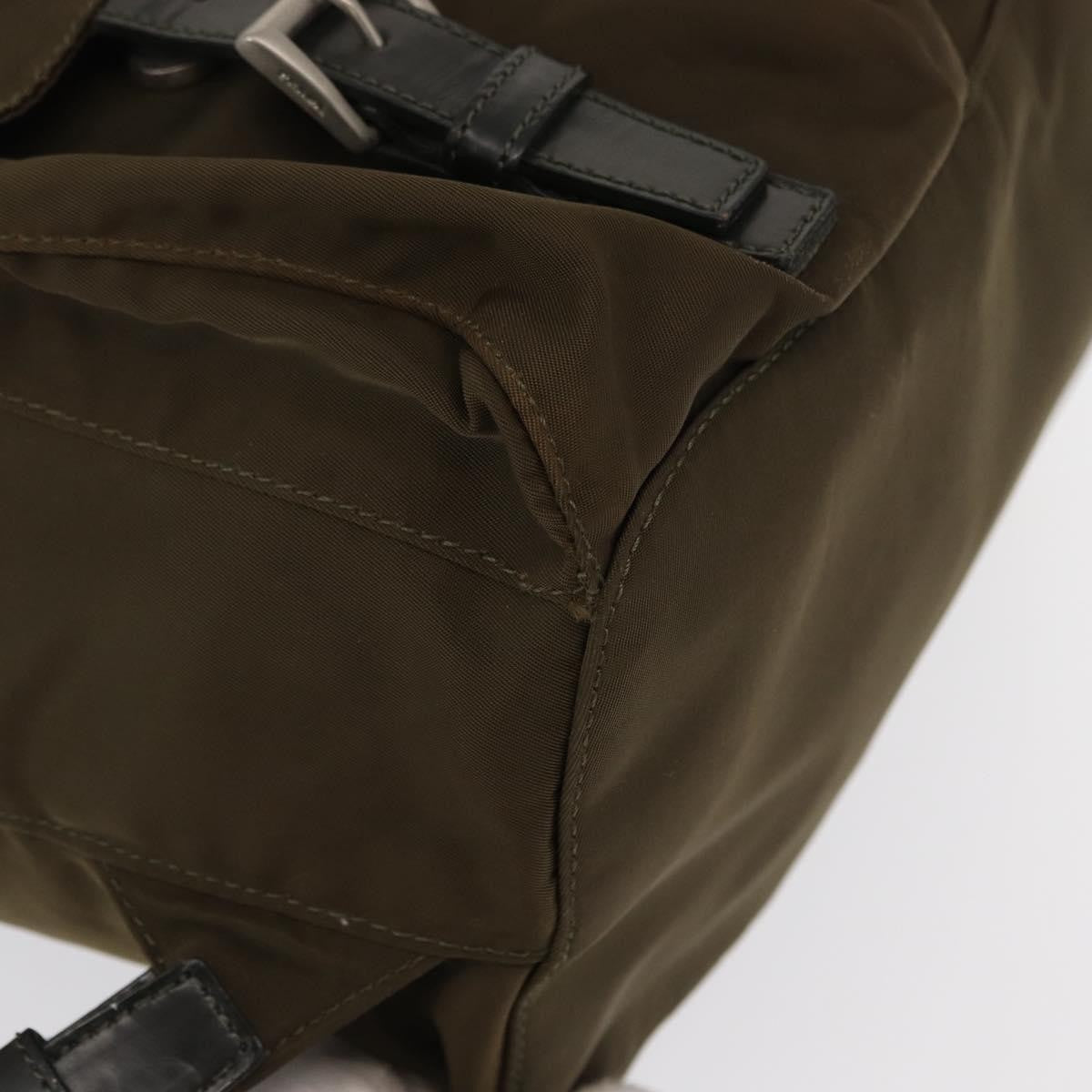Prada Vela Double Front Pocket Backpack Tessuto with Saffiano Leather, KHAKI, NYLON, Backpack