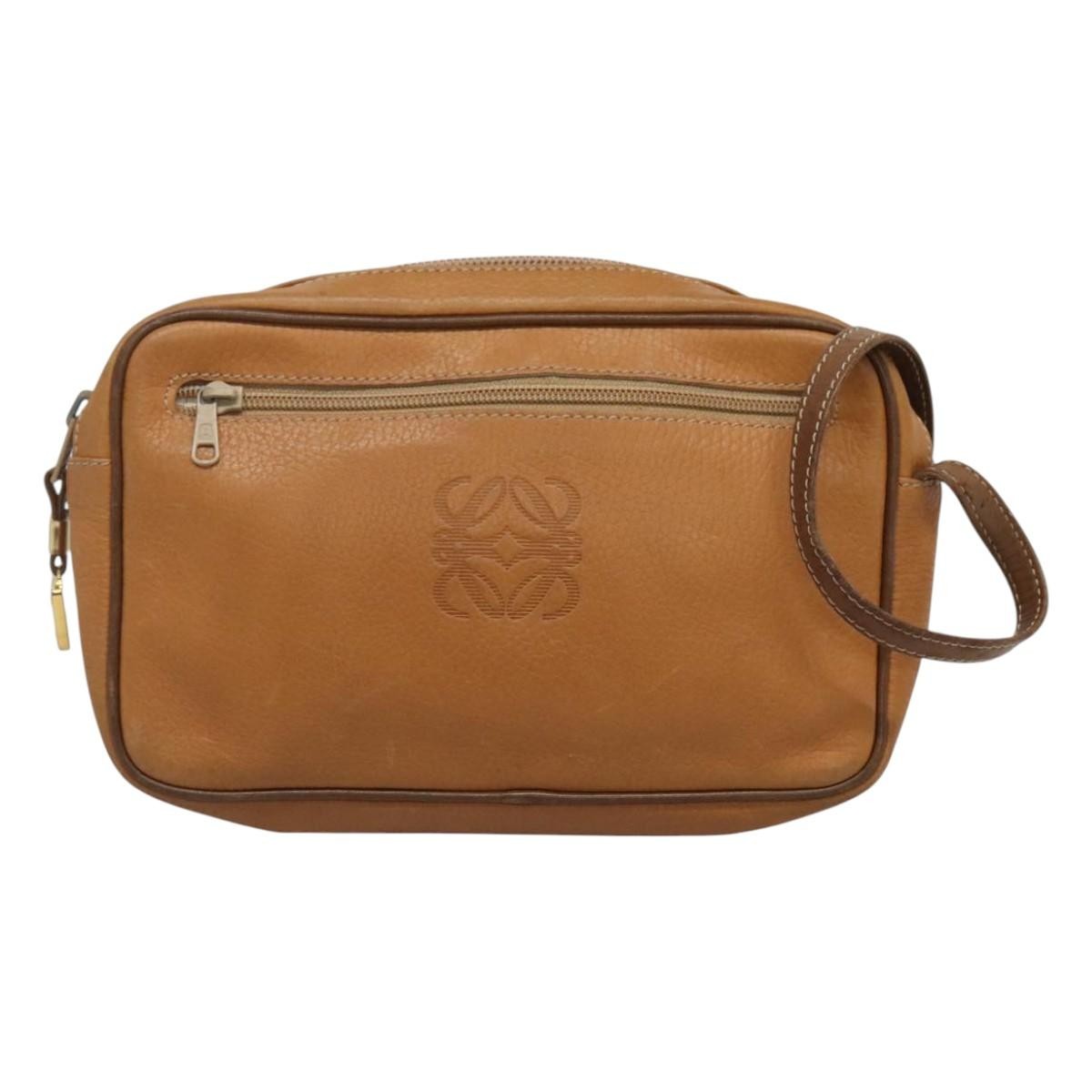 Loewe Anagram Clutch Bag Leather, BROWN, LEATHER, Clutche & pouche