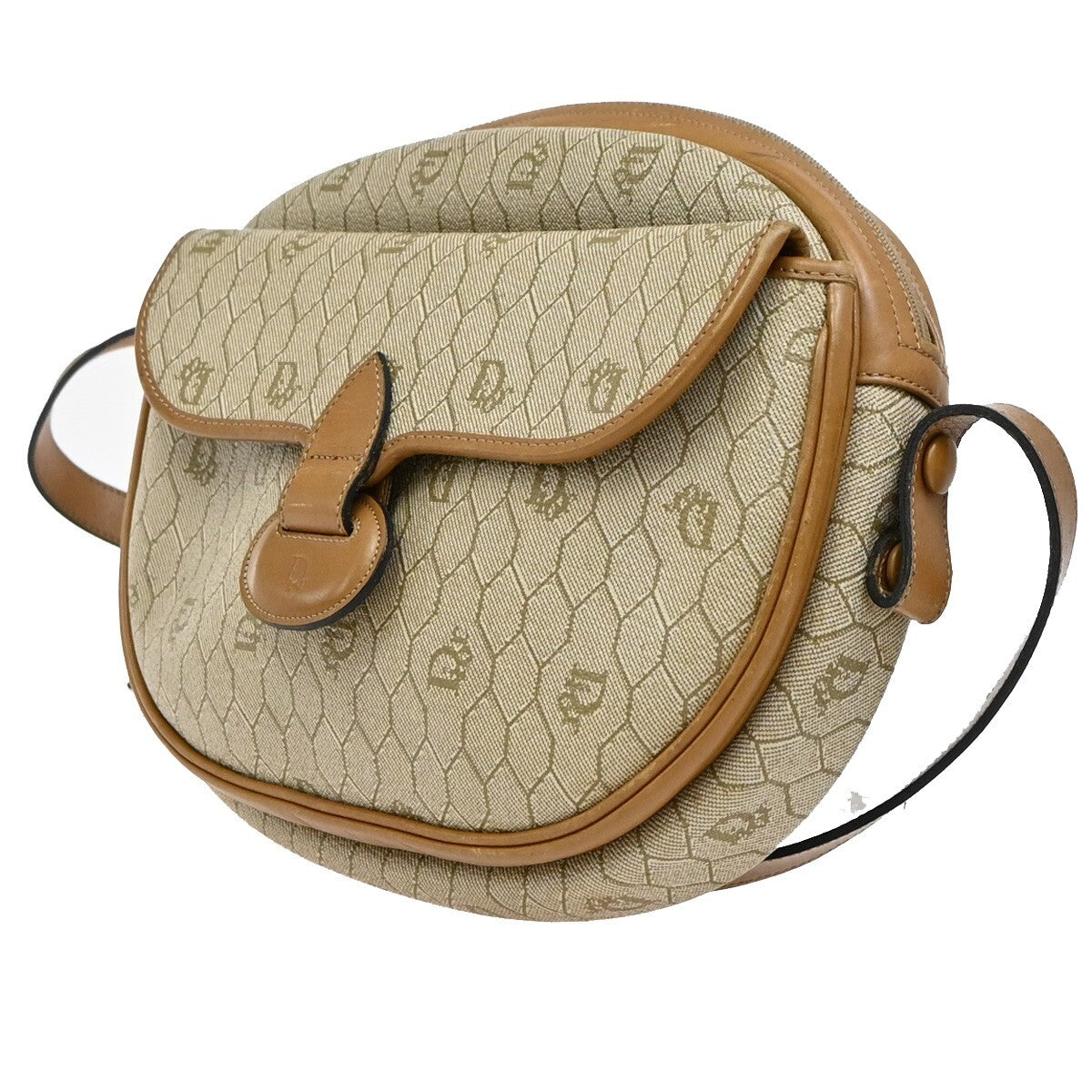 Christian Dior Vintage Honeycomb Flap Crossbody Bag Coated Canvas, BROWN, CANVAS, Crossbody bag