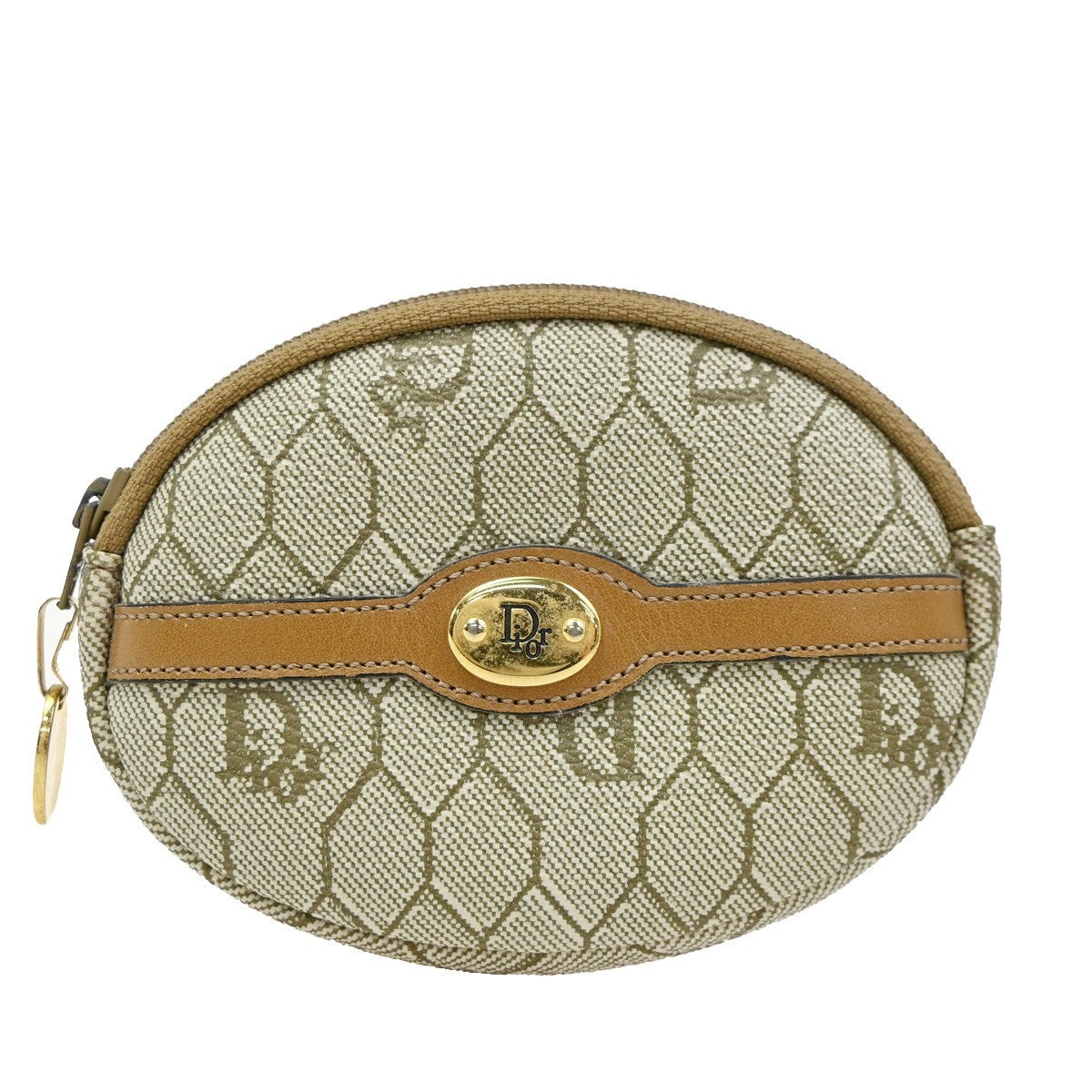 Christian Dior Honeycomb Zip Coin Purse Canvas and Leather, Beige, Canvas, Wallet