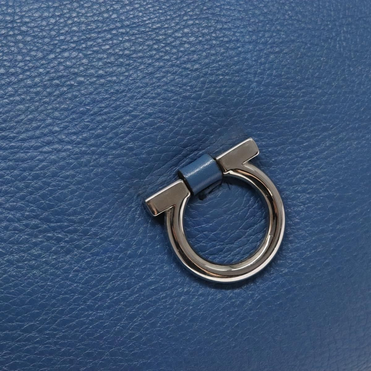 Salvatore Ferragamo Gancini Shoulder Bag Leather, BLUE, LEATHER, Shoulder bag
