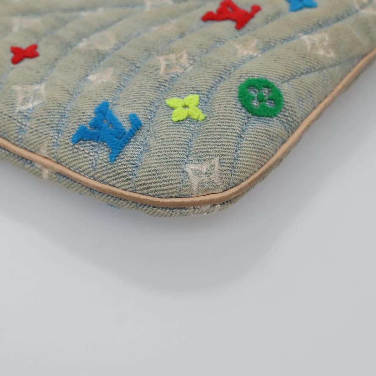 Louis Vuitton New Wave Zipped Pochette Monogram Embroidered Quilted Denim, BLUE, DENIM_JEANS, Clutche & pouche