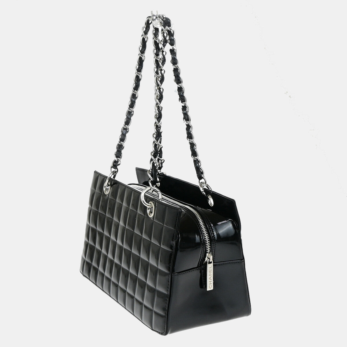 Chanel Chocolate Bar CC Zip Tote Quilted Patent, BLACK, PATENT_LEATHER, Shoulder bag